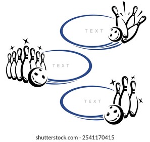 Bowling frame set. Collection icons bowling. Vector