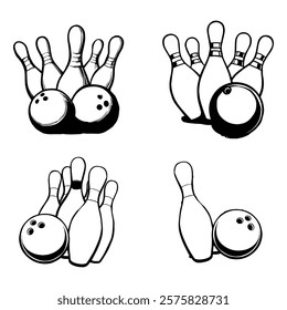 bowling, fun, sport, illustration, strike, leisure, ball, speed, isolated, icon, concept, game, object, hobby, recreation, competition, play, pocket, black, website, win, event, vector, design, web, 