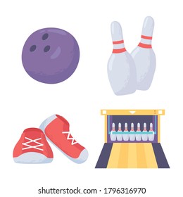 bowling game ball skittles shoes and alley icons flat design vector illustration