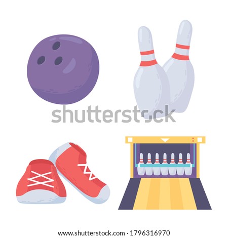 bowling game ball skittles shoes and alley icons flat design vector illustration