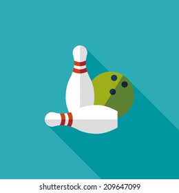 Bowling game flat icon with long shadow