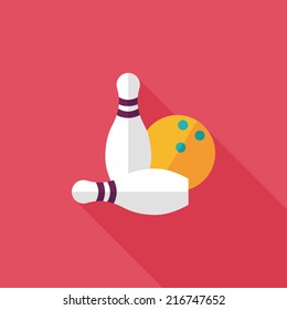 Bowling game flat icon with long shadow