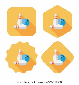 Bowling game flat icon with long shadow,eps10