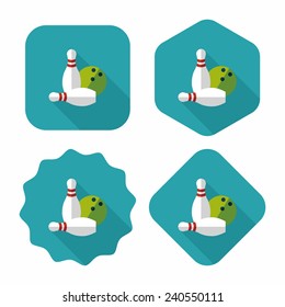 Bowling game flat icon with long shadow,eps10