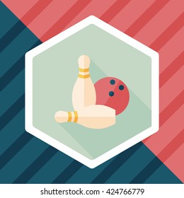 Bowling game flat icon with long shadow,eps10