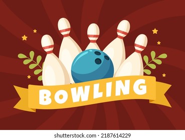 Bowling Game Hand Drawn Cartoon Flat Hintergrund Design Illustration mit Pins, Balls und Scoreboards in einem Sport Club oder Aktivitätenwettbewerb