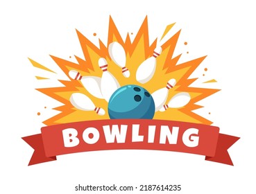 Bowling Game Hand Drawn Cartoon Flat Background Design Illustration with Pins, Balls and Scoreboards in a Sport Club or Activity Competition
