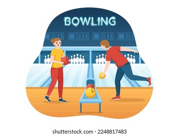 Bowling Game Illustration with Pins, Balls and Scoreboards in a Sport Club for Web Banner or Landing Page in Flat Cartoon Hand Drawn Templates