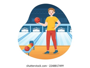 Bowling Game Illustration with Pins, Balls and Scoreboards in a Sport Club for Web Banner or Landing Page in Flat Cartoon Hand Drawn Templates