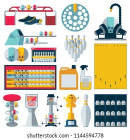 Bowling game isolated flat objects. Concept modern illustration