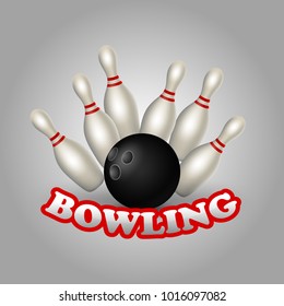 Bowling game leisure concept. Realistic skittles and bowling ball.vector illustration 