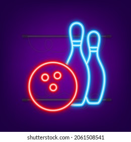 Bowling game leisure icon. Bowling Ball. Neon icon. Vector illustration