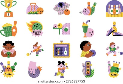 Bowling und Spiel Nacht Illustrationen Vektorgrafik. Entwurfsvorlage für Illustrationssymbole für Web Mobile UI-Element.