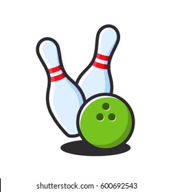 Bowling game  pins with ball icon. Isolated on White Background. Vector icon.

