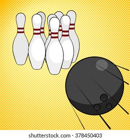 Bowling game pop art style vector illustration. Comic book style imitation. Comic book style imitation. Vintage retro style. Conceptual illustration