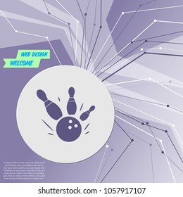 bowling game round ball icon on purple abstract modern background. The lines in all directions. With room for your advertising. Vector illustration