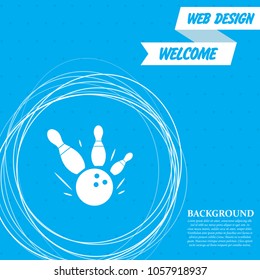 bowling game round ball icon on a blue background with abstract circles around and place for your text. Vector illustration
