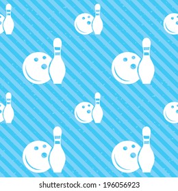 Bowling game sign icon. Ball with pin skittle symbol. Seamless diagonal lines texture. Blue grunge texture background. Vector