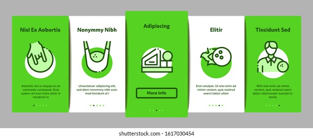 Bowling Game Tools Onboarding Mobile App Page Screen Vector. Bowling Ball and Skittle, Building And Stool, Scoreboard And Shoe, Player And Hand Gesture Linear Pictograms. Color Contour Illustrations