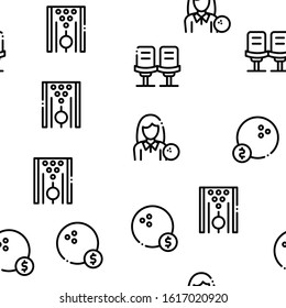 Bowling Game Tools Seamless Pattern Vector Thin Line. Illustrations