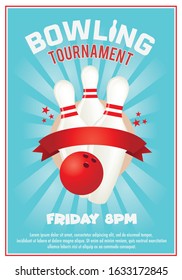 Bowling game tournament event poster vector design template