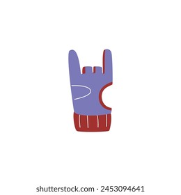Bowling glove vector flat illustration. Blue leather protective one glove accessory. Cartoon bowling game professional arms equipment isolated on white. Sports game and hobby recreation activity