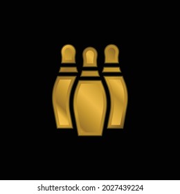 Bowling gold plated metalic icon or logo vector