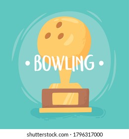 bowling gold trophy ball award game recreational sport flat design vector illustration