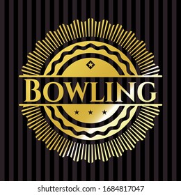 Bowling golden emblem or badge. Vector Illustration. Detailed.