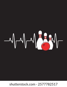 Bowling Graphic Design with Heartbeat Shape and Bowling Vector