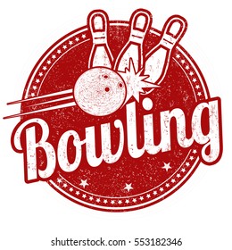 Bowling grunge rubber stamp on white background, vector illustration