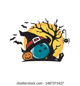 Bowling Halloween Tree Moon Logo