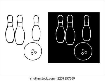 Bowling Hand Drawn Doodle Icon, Bowling Game, Indoor Game Icon Vector Art Illustration, Doodle Sketch Style
