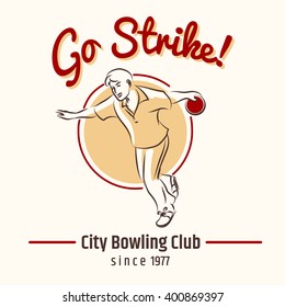 Bowling hand drawn retro poster vector illustration