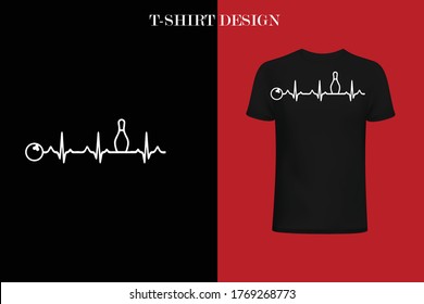 Bowling Heartbeat t-shirt design. Funny  Bowling Heartbeat t-shirt.