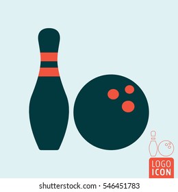 Bowling icon. Ball and pin of bowling game. Vector illustration