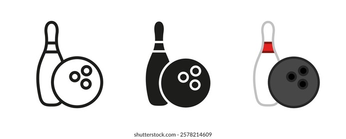 Bowling icon. Bowling ball and pin vector illustration. Bowling club logo. Skittles strike symbol. Leisure games event sign. Sport game activity pictogram. Bowling championship and tournament concept.