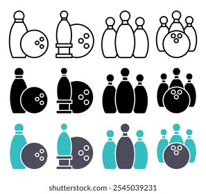 Bowling icon in black and colored versions.
