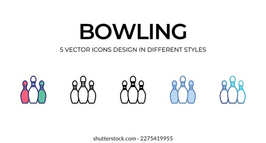 Diseño de iconos de boliche en estilo Cinco con Stroke Editable. Línea, Sólido, Línea plana, Color de tono Duo y Línea de degradado de color. Adecuado para diseño de páginas Web, aplicaciones móviles, UI, UX y GUI.