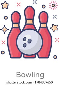 Bowling icon design, hitting pins in editable style 