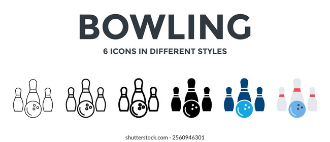 BOWLING icon in different style vector illustration. Designed in thin line, regular line, bold line, glyph, color fill, and flat style can be used for web