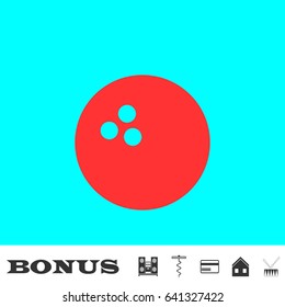 Bowling icon flat. Red pictogram on blue background. Vector illustration symbol and bonus buttons Music center, corkscrew, credit card, house, drum