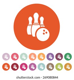 The bowling icon. Game symbol. Flat Vector illustration. Button Set
