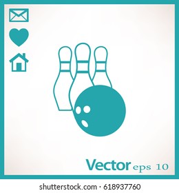 Das Bowlingsymbol. Spielsymbol. Flaches Vektorgrafik