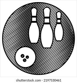 Bowling Icon, Bowling Game Vector Art Illustration