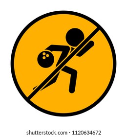 bowling icon. not allowed, black object in warning sign with orange background color