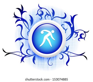 icono de bolos en botón decorativo azul