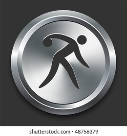 Bowling Icon on Metal Internet Button Original Vector Illustration