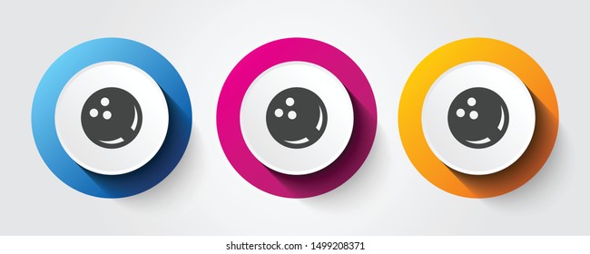 Bowling icon on three colorful buttons.