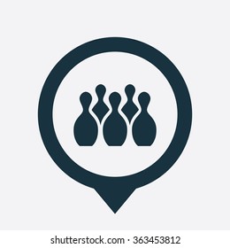 bowling icon, on white background map pin